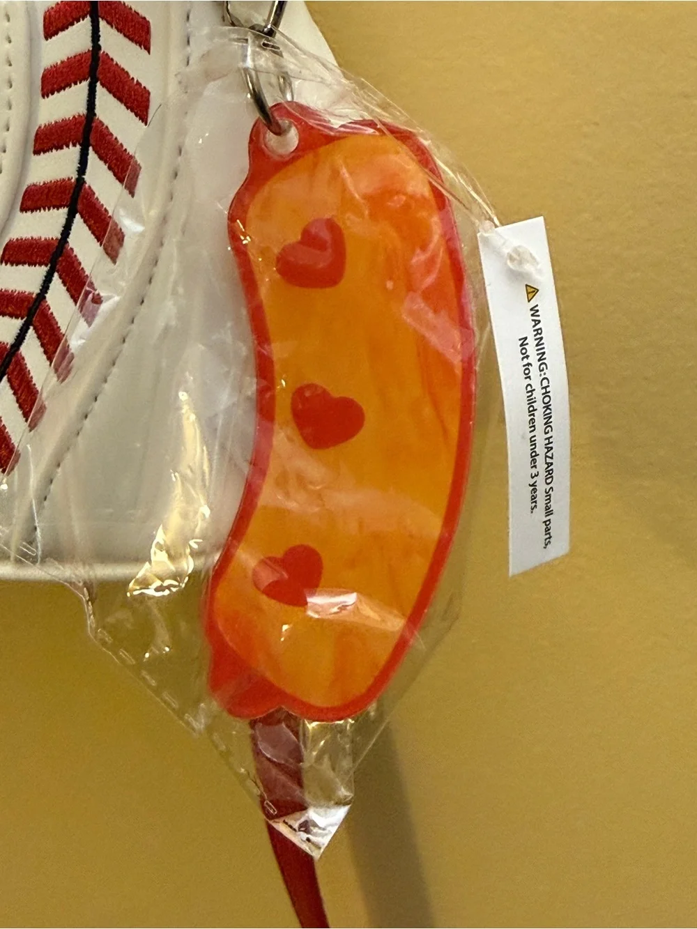 Betsey Johnson White/Red baseball/softball shoulder/crossbody. hotdog charm NWT